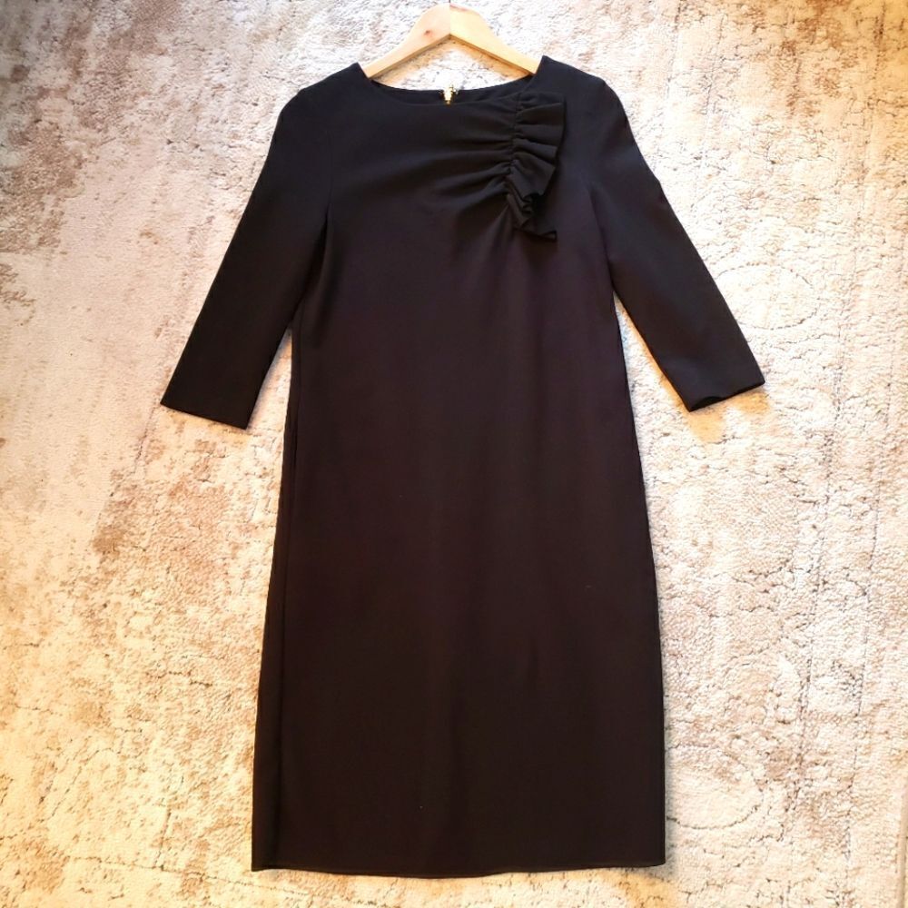 Kate Spade Livia Ponte Size 2 Black Long Sleeve Dress with Ruffle and Pockets - Picture 2 of 13